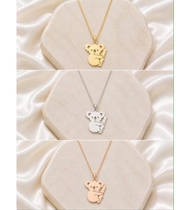 Kişiye Özel 925 Ayar Gümüş Minimalist Koala Figürlü Kolye (Rose)