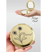 Kişiye Özel İsim Baskılı Premium Gold Cep Aynası Makyaj Aynası - Nil Papatyası
