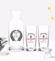 BK Gift Kişiye Özel Renkli Baskılı Çılgınlar Gibi Tasarımlı İkili Rakı Bardağı ve Karaf Hediye Seti-1 (Model 1)