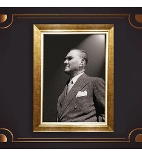 Özel Seri Paspartulu Çerçeveli Atatürk Tablo l73 (Gold)