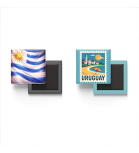 Buzdolap Magnetleri - Uruguay Bayrağı ve Montevideo Posta Pulu Tema - 2'li Set Magneti