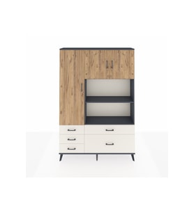 Arges Dolap 7 Raflı 5 Çekmeceli 3 Kapaklı 132x30x195 Antrasit-Çam/Aytaşı