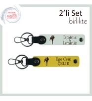 Tekvando Temalı Hatıralık, Kişisel Yazı Ve Adınız Eklenebilir 2’li Deri Anahtarlık Takım, Beyaz-Sarı