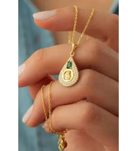 925 Ayar Gold Zirkon Taşlı Tuğralı Gümüş Kolye