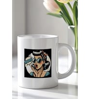 Retro Pop Art Tasarımlı 330ml Baskılı Beyaz Seramik Kupa Bardak