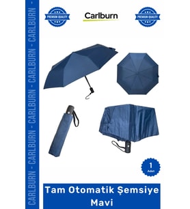 Özel Üretim Sağlam Rüzgara Dayanıklı Katlanır Şık Ergonomik Kaliteli Tam Otomatik Şemsiye Mavi