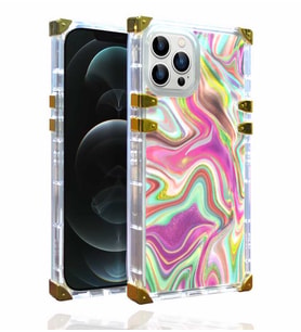 Apple iPhone 12 Pro Max Kılıf Ples Ebruli Dalga Desenli Kılıf (Koyu Pembe)