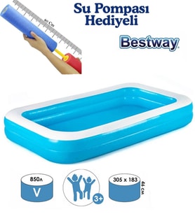 Su Pompalı Bestway 54150 Jumbo Lüks Dikdörtgen Şişme Aile Havuzu 305x183x46