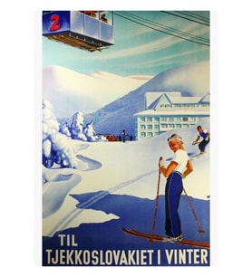 Çekoslovakya'ya Kışın Vintage Çek Kayak Sporu Posteri Tablo Ahşap Poster Dekoratif