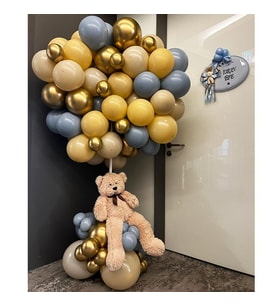 Gold Renkli Ayıcıklı Balon Buketi