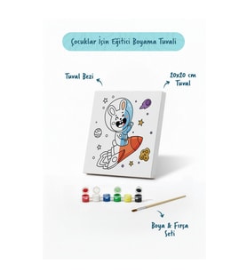 Uzay Tavşanı Boyama Tuvali – Şövalesiz Boya Seti 20x20