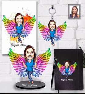 Kişiye Özel Melek Anne Karikatürlü 5 li Hediye Seti  Model-2