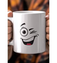 Emoji Yüz Desenli 330ml Baskılı Beyaz Seramik Kupa Bardak
