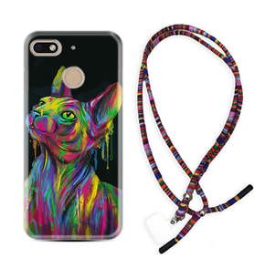 General Mobile GM8 Go GM9 GM20 Pro Plus Kılıf Boyun Asklı Rasta Silikon Color Cat 1754