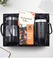 Kişiye Özel Kulplu 280 ML Çelik Termos & Siyah French Press & Alerya Guatemala Filtre Kahve Hediye Seti