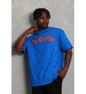 Erkek Baskılı Tişört Kısa Kol Bisiklet Yaka Oversize T-Shirt - Mavi