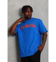 Erkek Baskılı Tişört Kısa Kol Bisiklet Yaka Oversize T-Shirt - Mavi
