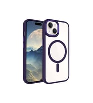 Apple iPhone 15 Uyumlu Kılıf Wireless Şarj Özellikli Zore Krom M-safe Silikon Kapak (Koyu Mor)
