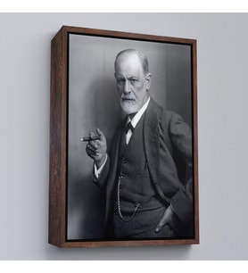 Çerçeveli Sigmund Freud Elinde Puro ile Siyah Beyaz Fotoğrafı Kanvas Tablo (Siyah)
