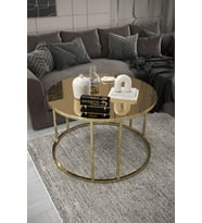 Bronz Ayna Gold Kaplama Çift Bacak C Orta Sehpa