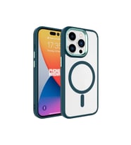 Apple iPhone 15 Pro Max Uyumlu Kılıf Wireless Şarj Özellikli Zore Krom M-safe Silikon Kapak (Koyu Yeşil)