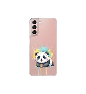 Samsung Galaxy S21 ile Uyumlu Splash Panda Tasarımlı Şeffaf Silikon Kılıf