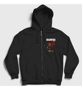 Presmono Unisex Siyah First Blood Film Rambo Fermuarlı Kapüşonlu Sweatshirt 249203tt