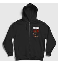 Presmono Unisex Siyah First Blood Film Rambo Fermuarlı Kapüşonlu Sweatshirt 249203tt