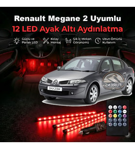 Renault Megane 2 Uyumlu RGB Ayak Altı LED 12 Led Kumandalı Müzik Duyarlı Araç İçi Aydınlatma