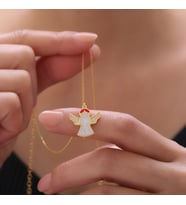 925 Ayar Gümüş Beyaz Mineli Melek Kolye (Gold)