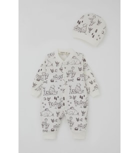 Breeze Kız Bebek Tulum Piknik Zamanı Orman Temalı Sevimli Dostlar 0-6 Ay, Ekru