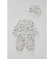 Breeze Kız Bebek Tulum Piknik Zamanı Orman Temalı Sevimli Dostlar 0-6 Ay, Ekru