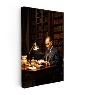 Kanvas Tablo Atatürk Kütüphane Kitap Okuma Atatürk Tablosu Ev Ofis Duvar Dekoru