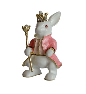Dekoratif Kral Tavşan Biblo, Kristal Taşlı Metal, 7 cm, 4.5 cm, Hediye Kutulu (Pembe)