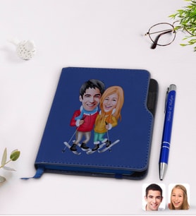BK Gift Kişiye Özel Sevgililer Karikatürlü Lacivert Termo Deri Defter Kalem Seti-107