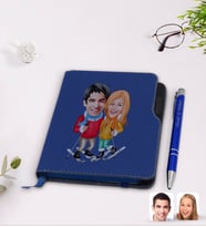 BK Gift Kişiye Özel Sevgililer Karikatürlü Lacivert Termo Deri Defter Kalem Seti-107