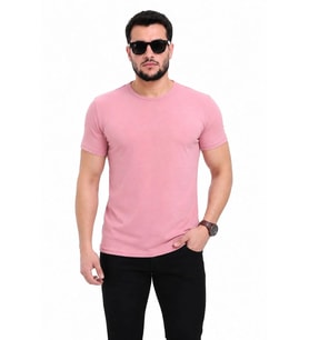 Erkek Basic Tişört Bisiklet Yaka Kısa Kol Günlük Yazlık Slim fit T-Shirt - Pembe