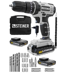 Steiner Germany Technology 58 V 5 Ah Metal Şanzıman Çift Lithium Akü Şarjlı Vidalama Matkap Gri + Set