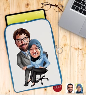 BK Gift Kişiye Özel Sevgililer Karikatürlü Taşınabilir Koruyucu Tablet Kılıfı & Organizer Çanta - Mavi-59