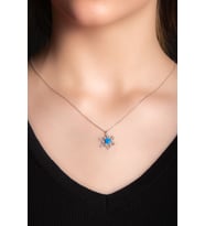 Opal Taşlı Gümüş Altın Kaplama Kar Taneli Gümüş Kolye 925 Ayar                 (Rose)