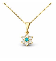 Gümüş Mavi Taşlı Gold Çiçek Kadın Kolye
