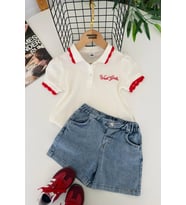 Miniğimin Cicileri West Girl İşleme Detaylı Spor Kız Çocuk 2 li Takım - Beyaz