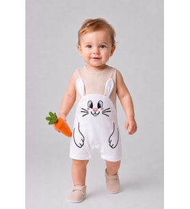 Erkek Bebek Tavşan Desenli Yazlık Tulum Fitilli Pamuklu Kolsuz Bebek Tulumu Çıtçıtlı Romper 0-9 Ay