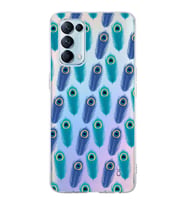 PrintiFy Oppo Reno 5  ile Uyumlu 1mm Slim Fit Nazar Boncuğu 4 Baskılı Şeffaf  Kılıf