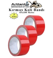 Kırmızı Koli Bantı 100 Metre 3 Adet 45mm x 100 Metre Renkli Koli Bandı Extra Güçlü Formül Akrilik Koli Bandı