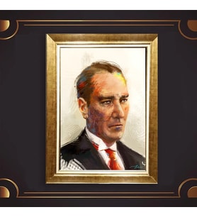 Özel Seri Paspartulu Çerçeveli Atatürk Tablo l471 (Gold)