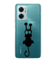 Redmi Note 11e  Kamera korumalı Kapak Çizgi Kedi (Siyah) Tasarımlı Şeffaf Kılıf
