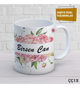 Çiçek Çerçeveli İsme Özel Kupa Bardak