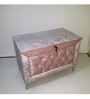 Çeyiz 13941 SANDIK Kapitone  Model 3lü Set PEMBE Kadife Kumaş İçi Tela El Yapım