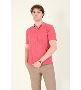 Giyim Dünyası Erkek Desenli Cepli Polo Yaka T-Shirt Gül (Gül Kurusu)